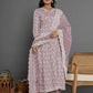 Yufta Purple Cotton Silk Embroidered Anarkali Kurta Dupatta Set - Swadesiicart
