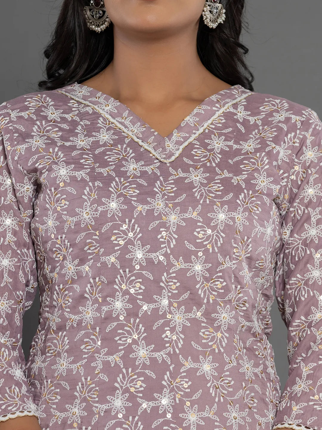 Yufta Purple Cotton Silk Embroidered Anarkali Kurta Dupatta Set - Swadesiicart