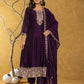 Yufta Purple Embroidered Anarkali Kurta Dupatta Set - Swadesiicart