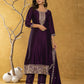 Yufta Purple Embroidered Anarkali Kurta Dupatta Set - Swadesiicart
