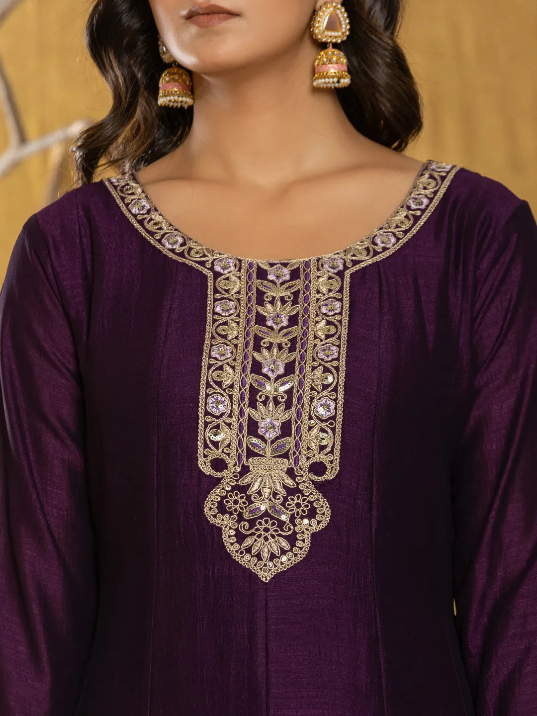Yufta Purple Embroidered Anarkali Kurta Dupatta Set - Swadesiicart