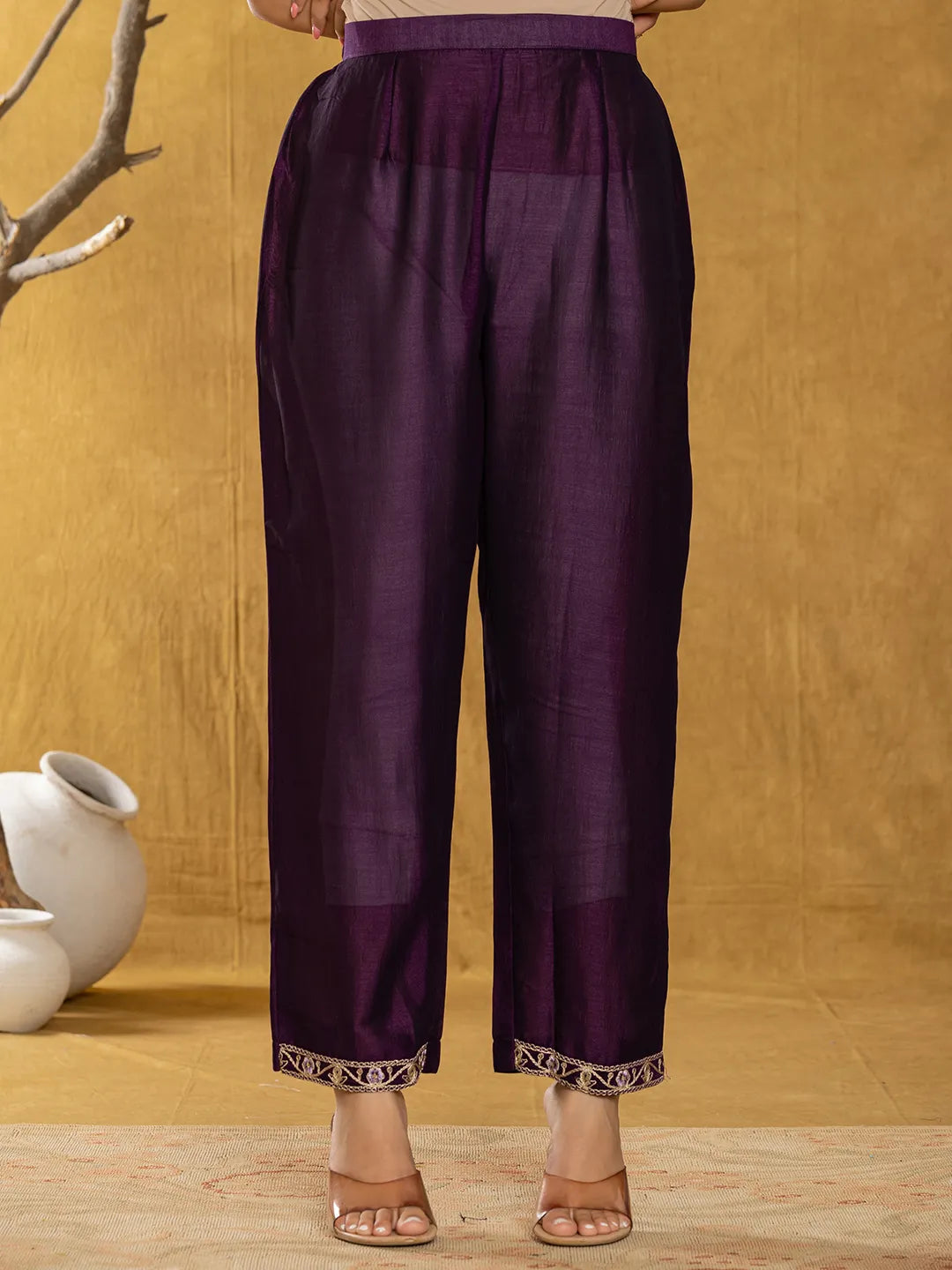 Yufta Purple Embroidered Anarkali Kurta Dupatta Set - Swadesiicart