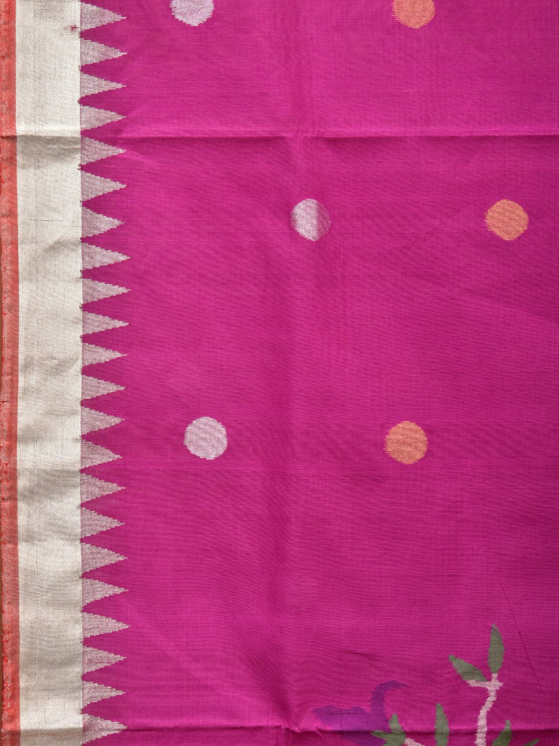 Purple Khadi Cotton Handloom Saree with Plant and Birds Pallu Design - Global Threads | Swadesiicart