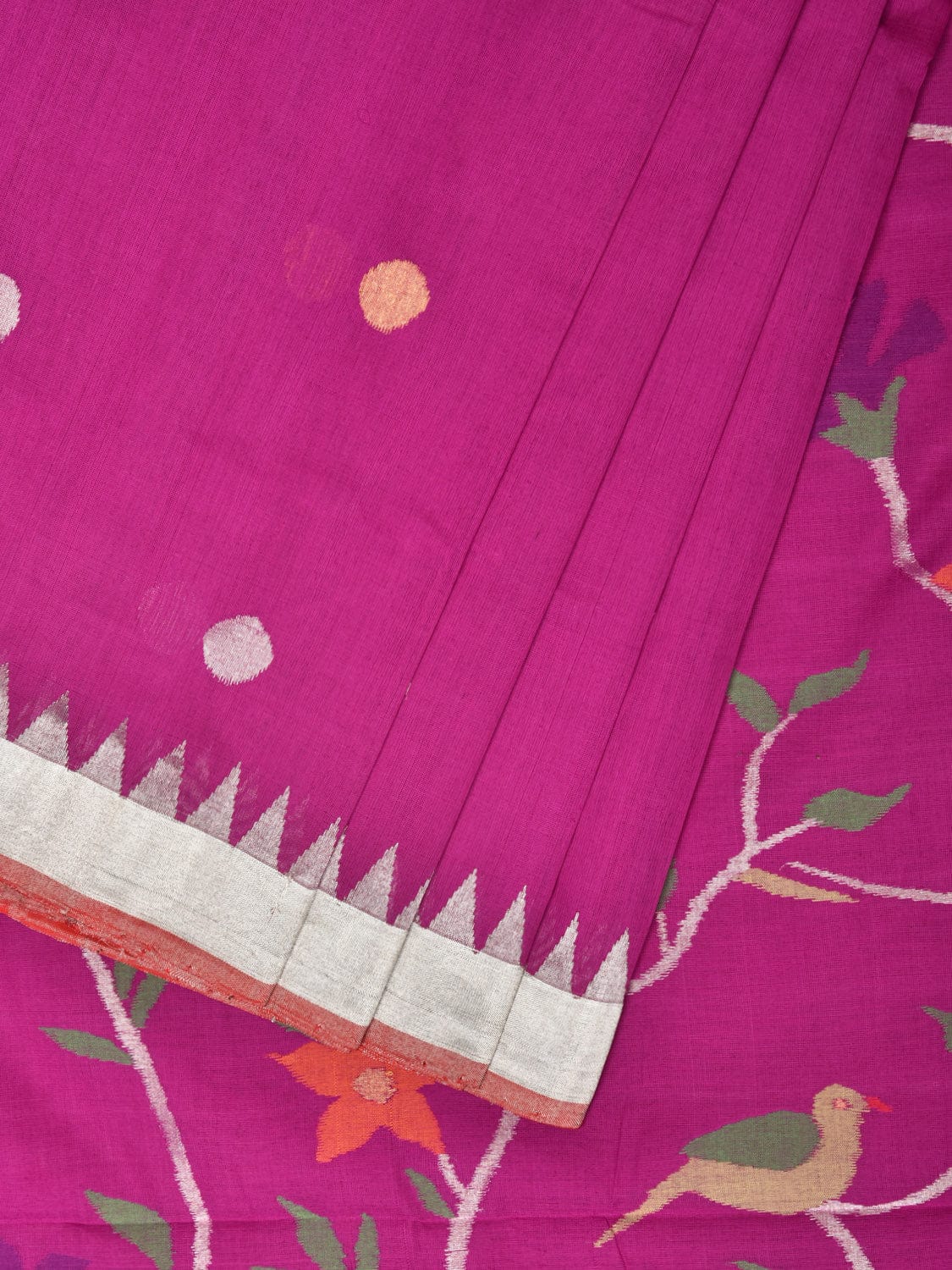 Purple Khadi Cotton Handloom Saree with Plant and Birds Pallu Design - Global Threads | Swadesiicart