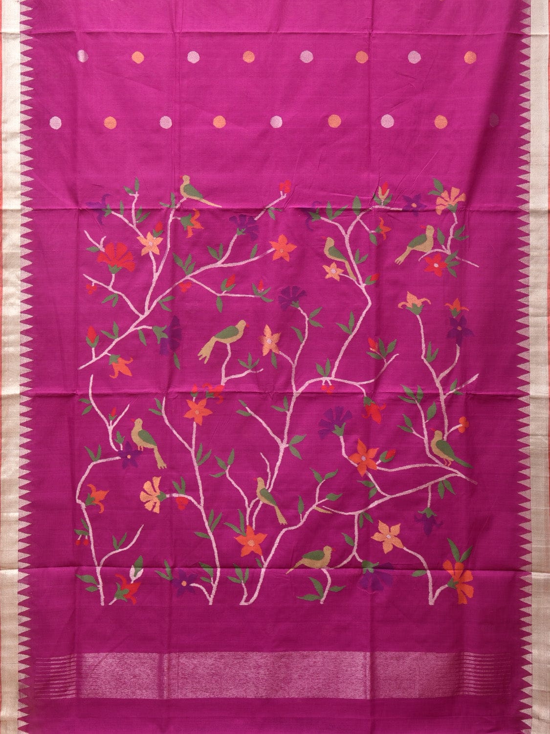 Purple Khadi Cotton Handloom Saree with Plant and Birds Pallu Design - Global Threads | Swadesiicart