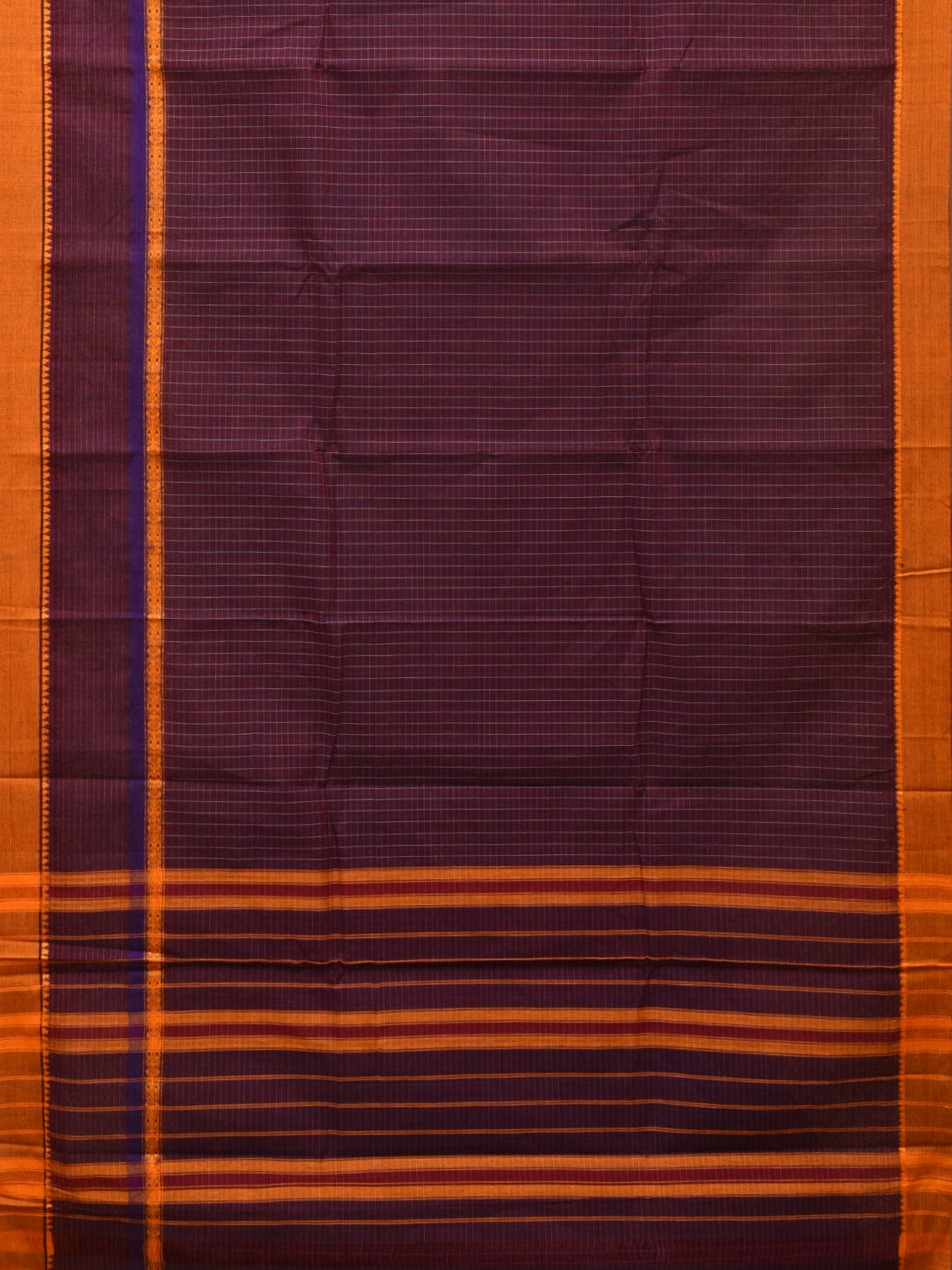 Purple Narayanpet Cotton Handloom Saree with Checks Design No Blouse - Global Threads | Swadesiicart