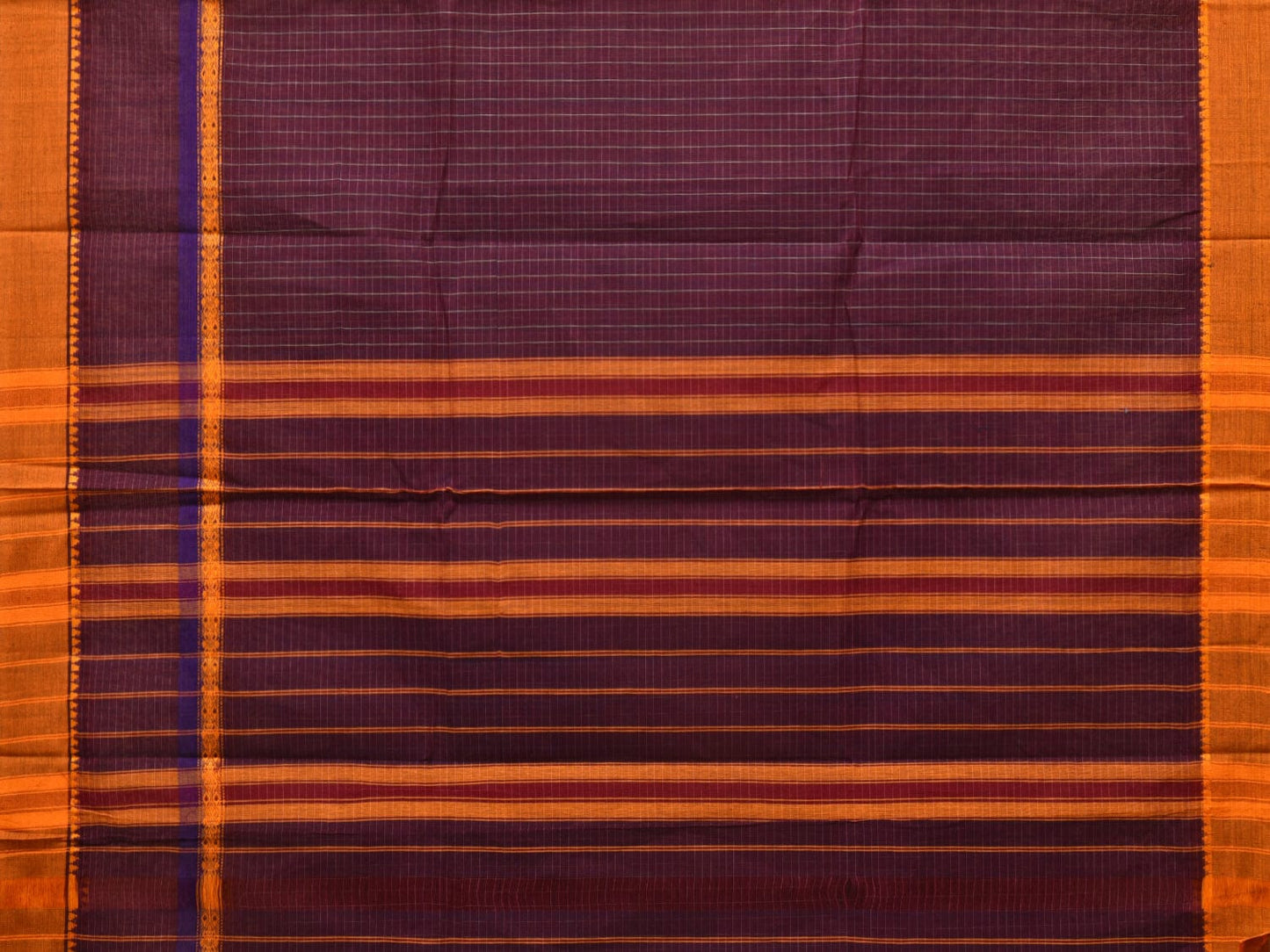 Purple Narayanpet Cotton Handloom Saree with Checks Design No Blouse - Global Threads | Swadesiicart