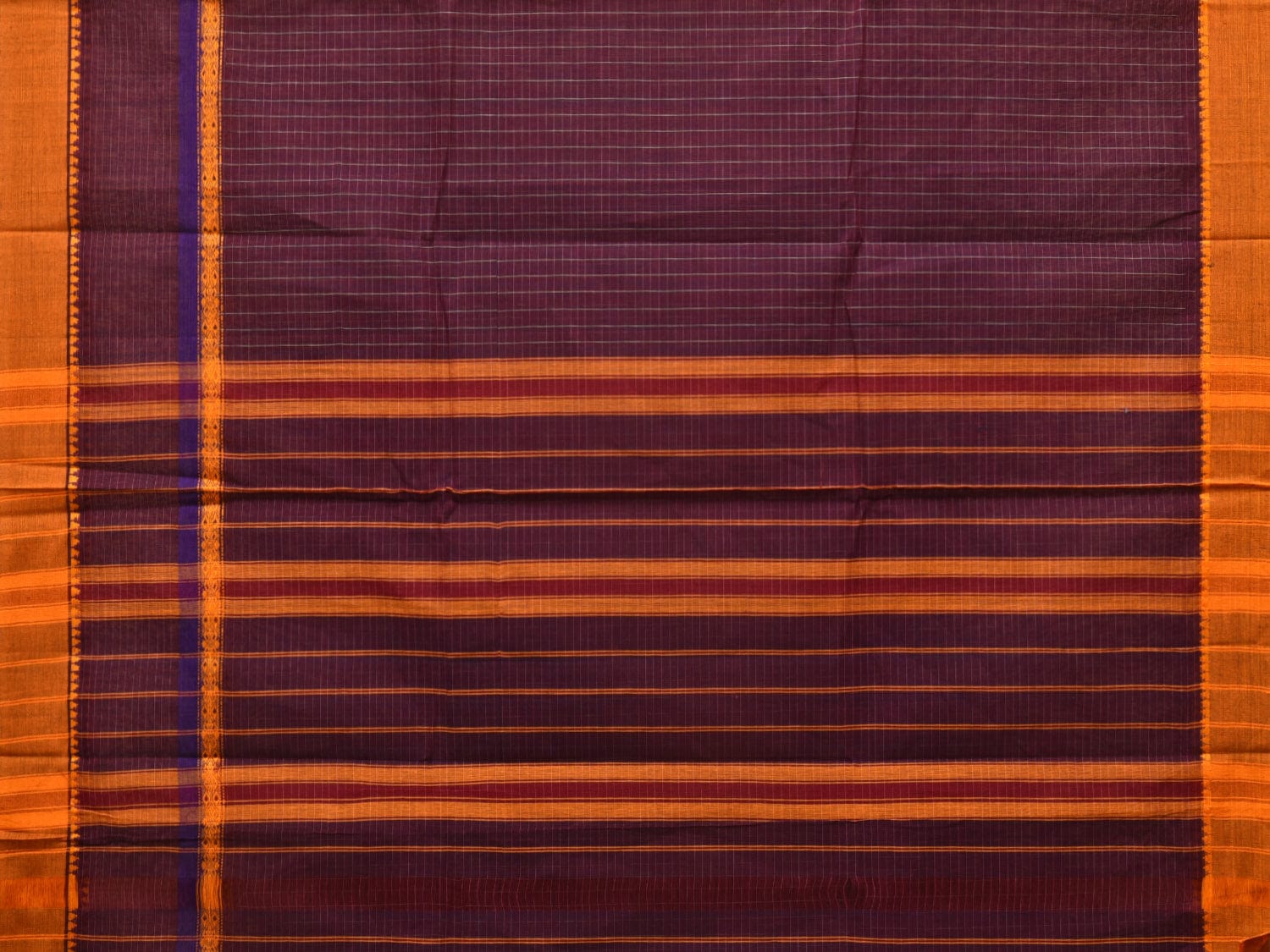 Purple Narayanpet Cotton Handloom Saree with Checks Design No Blouse - Global Threads | Swadesiicart