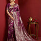 Anaita Purple Silk Blend Woven Saree With Blouse
