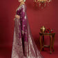 Anaita Purple Silk Blend Woven Saree With Blouse