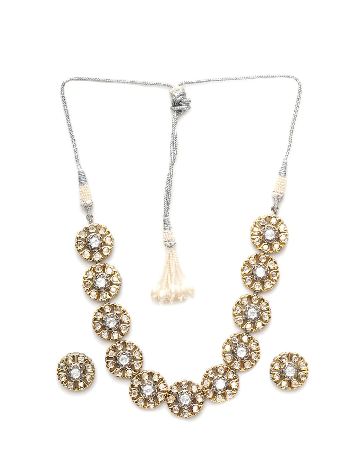 Kundan Choker with Studs Jewellery Set (silver) - Ruby Raang - Swadesiicart