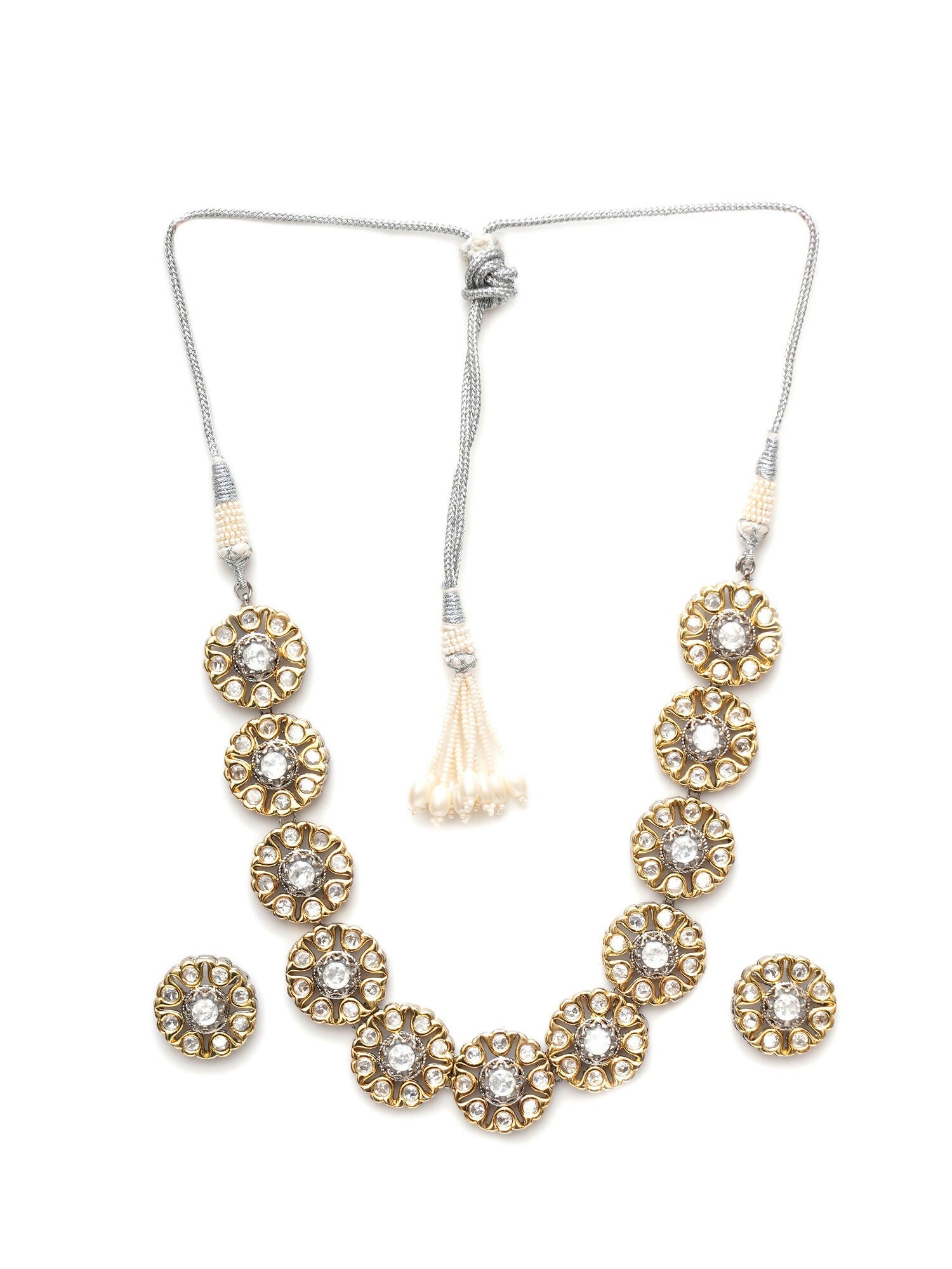Kundan Choker with Studs Jewellery Set (silver) - Ruby Raang - Swadesiicart