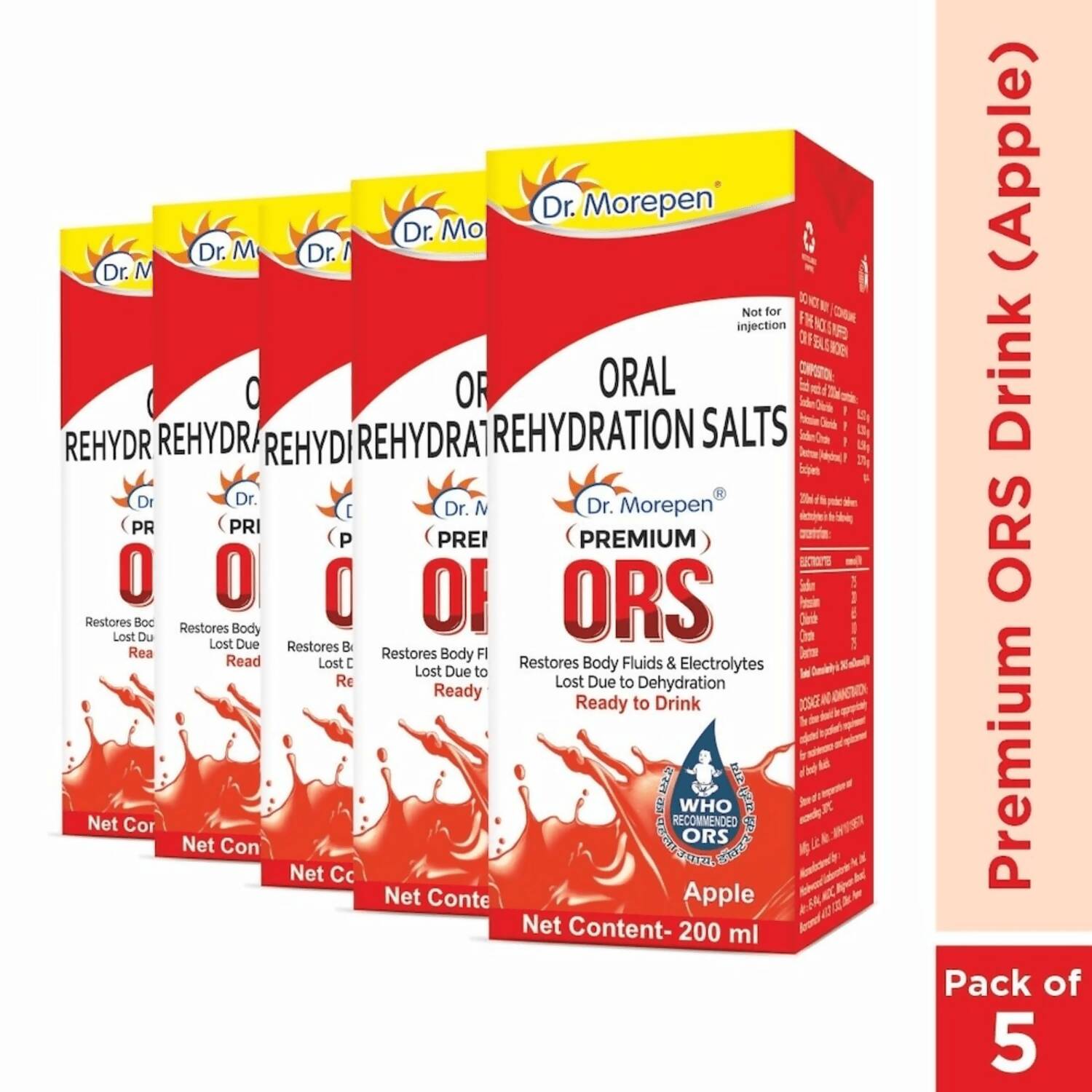 Dr. Morepen Premium ORS Drink With Electrolytes for Instant Hydration Apple Flavour | Swadesiicart
