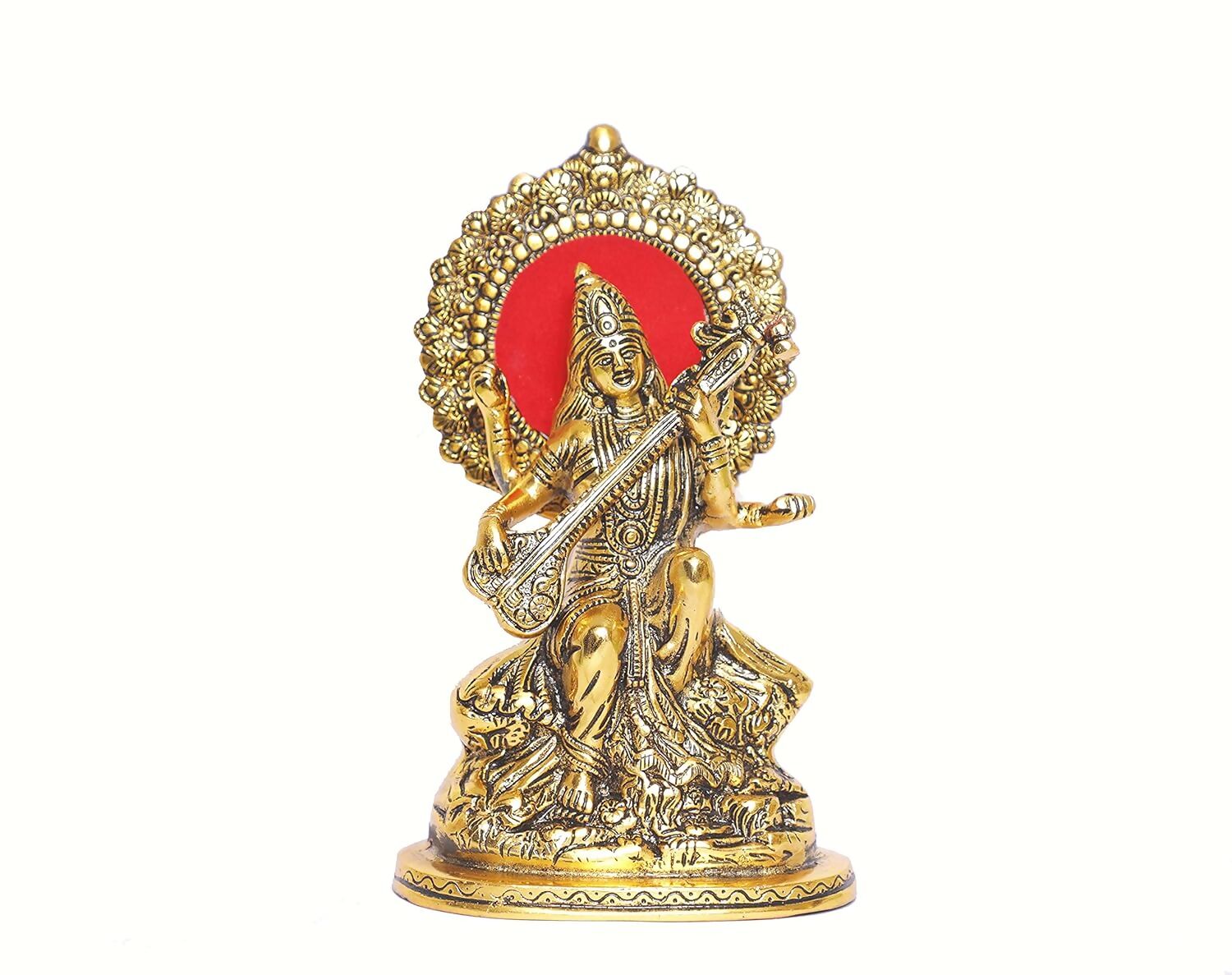 KridayKraft Gold-Polished Maa Saraswati Metal Statue - Swadesiicart
