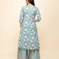 FIORRA Women's Sky Blue Cotton Straight Kurta Palazzo Set With Dupatta - Swadesiicart