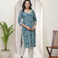 Vaasva Women Ferozi Cotton Printed Straight Kurti With Pant - Swadesiicart