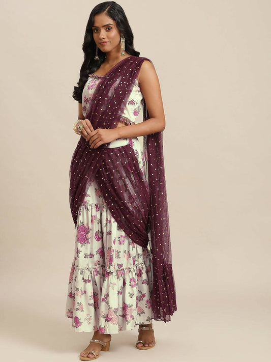 Ahalyaa Cream & Maroon Colour Floral Printed Co-ord Sets - Swadesiicart