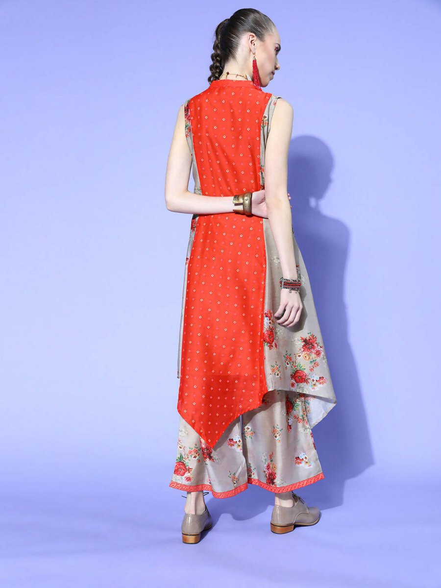 Ahalyaa Women Beige Colour Chanderi Digital Printed Kurta Palazzo Set | Swadesiicart