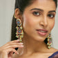 Nuyug 22K Gold-Plated Kundan Studded & Pearl Beaded Crescent Shaped Kanauti Earrings | Swadesiicart