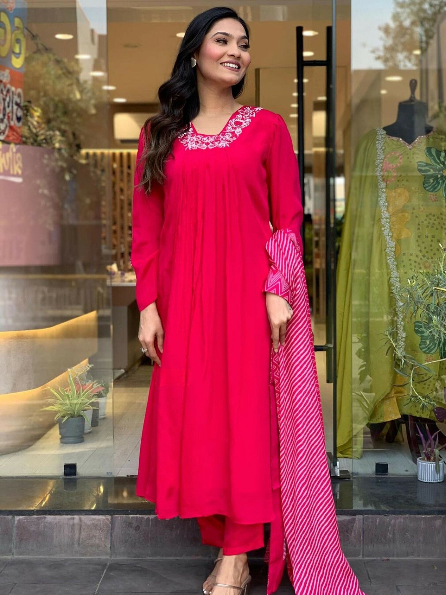 Partywear Designer Viscose Silk With Lining Red Stitched Suit With Dupatta - Tanisha | Swadesiicart