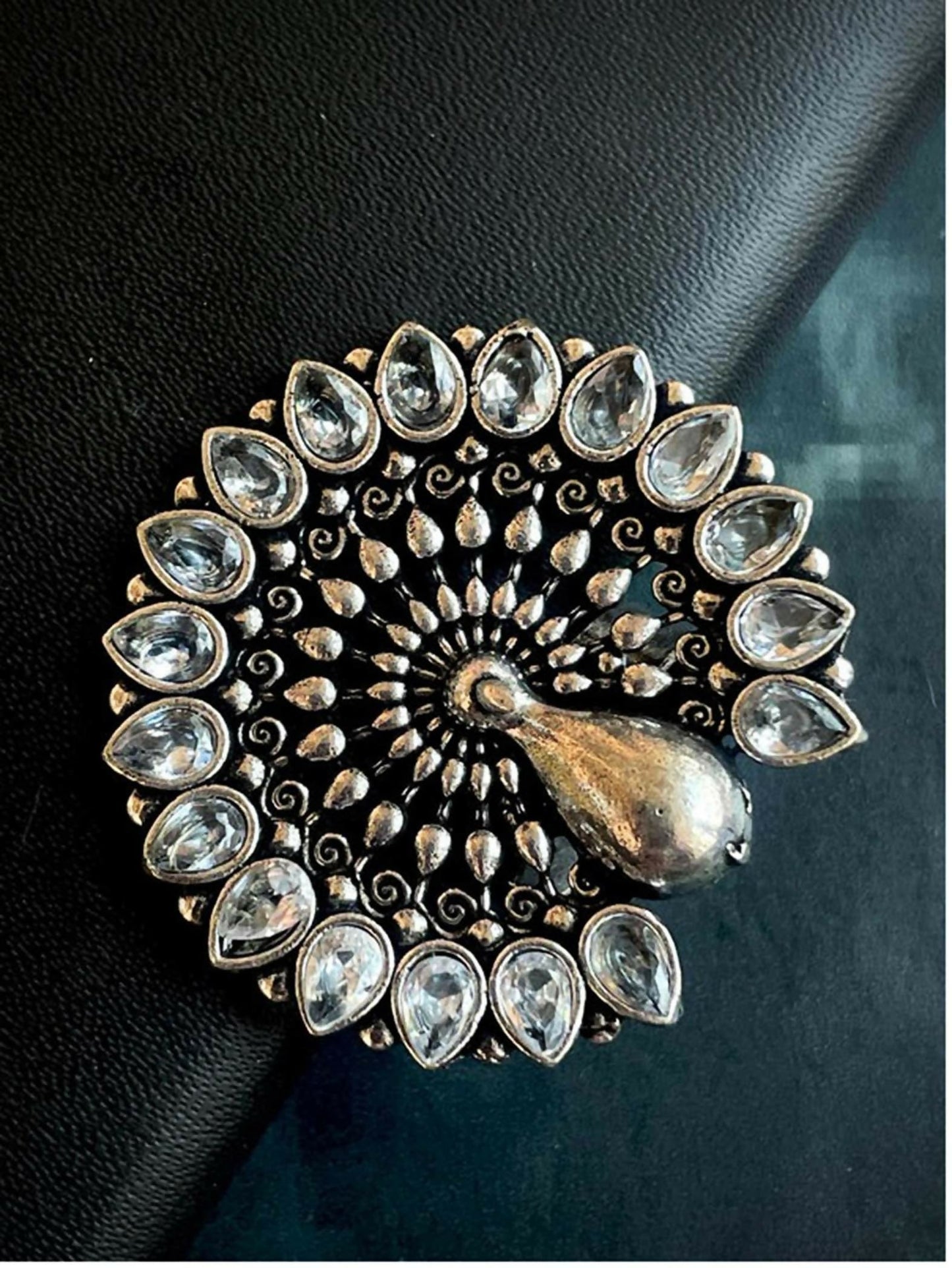 Joban Fashion Peacock Shape Monalisa Stone Silver Plated Ring | Swadesiicart