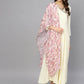 Ahalyaa Women's Cream Crepe kurta With Printed Dupatta Set | Swadesiicart