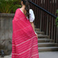 Beatitude Pink Khadi Ghicha Stripes Saree