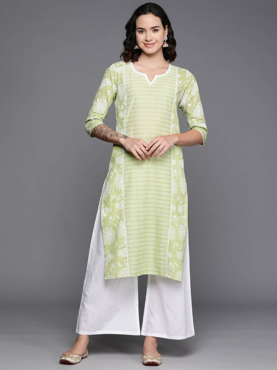 Ahalyaa Women's Traditional Wea Kurta Set - Pista Green | Swadesiicart