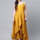 Ahalyaa Women Mustard Poly Silk Gold-Toned Printed Kurta With Trousers | Swadesiicart