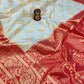DEIANA'S Beautiful Designer Golden zari Soft Lichi Silk Saree - White - Swadesiicart