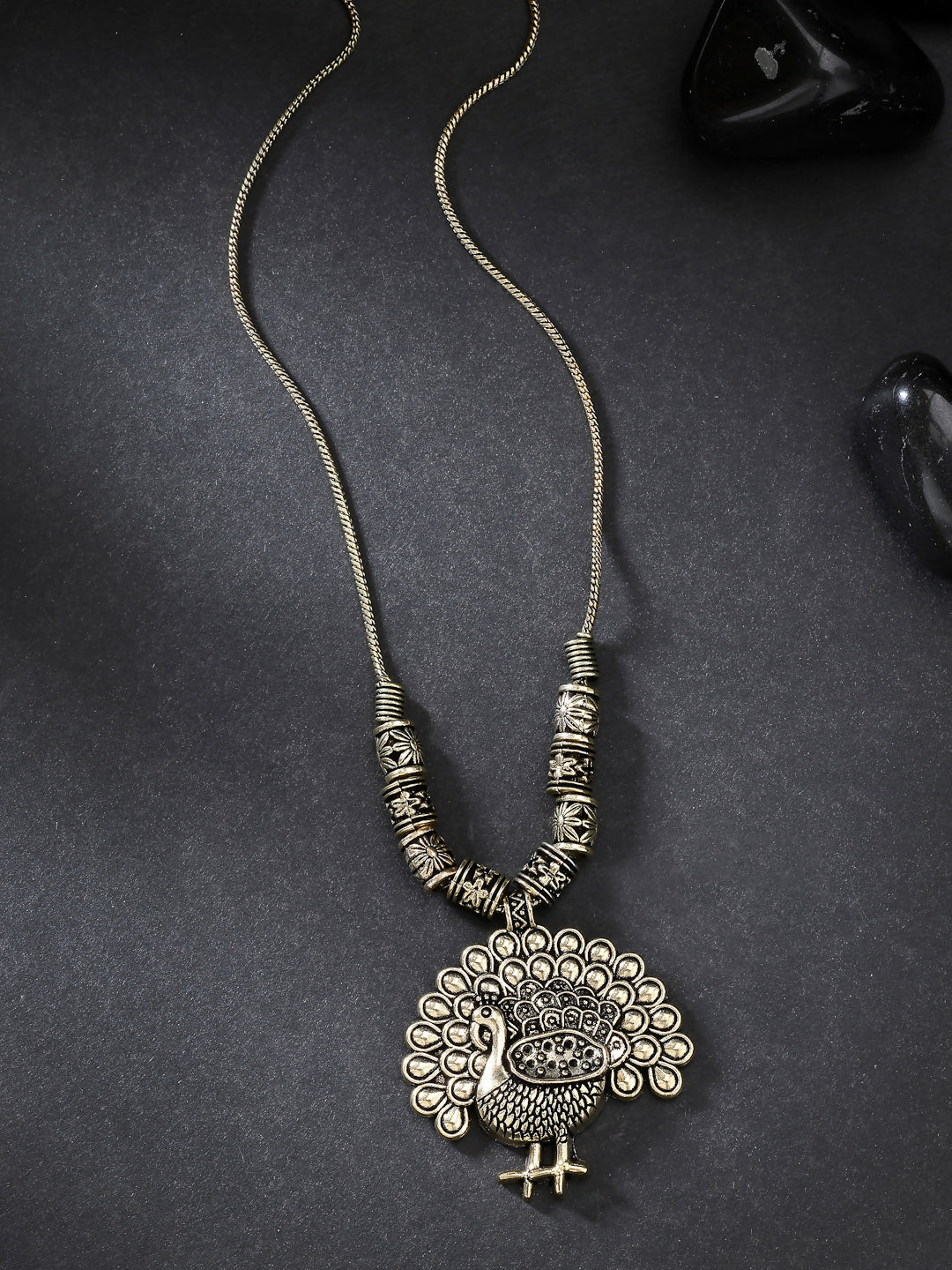 NVR Women's Gold-Polished Peacock Design Pendant with Chain | Swadesiicart