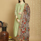 Jyoti Fashion Women's Green Chanderi Silk Elegant Jardoshi Semi Kurta with Trouser & Dupatta | Swadesiicart
