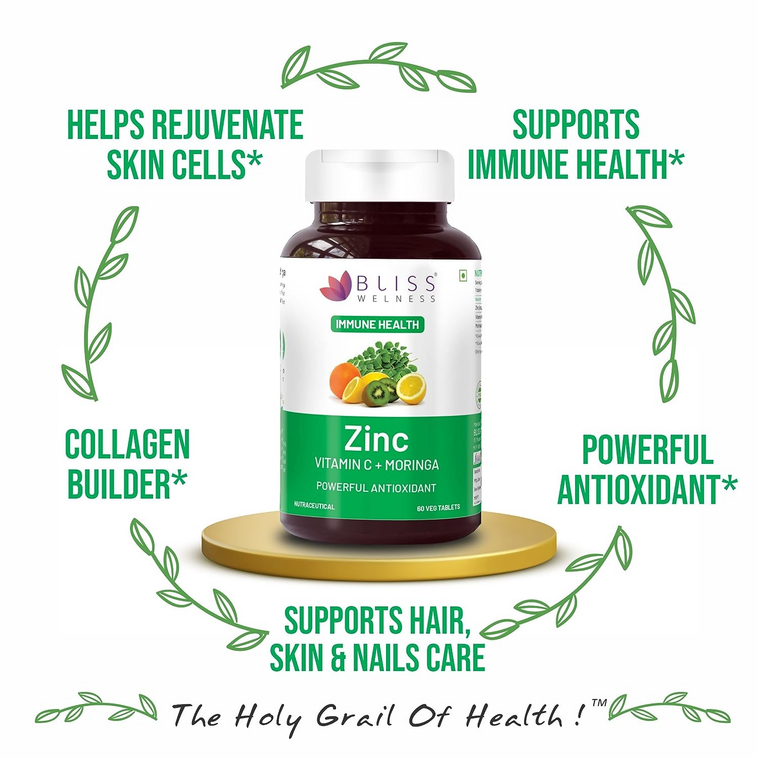 Bliss Welness Zinc Vitamin C+ Moringa Tablets - Limited Time Offer - Swadesiicart