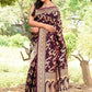 Joban Fashion Wine Banarasi Soft Pure Handloom Banarasi Silk Saree | Swadesiicart