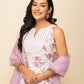 FIORRA Women's White Cotton A-Line Kurta Pant With Dupatta - Swadesiicart