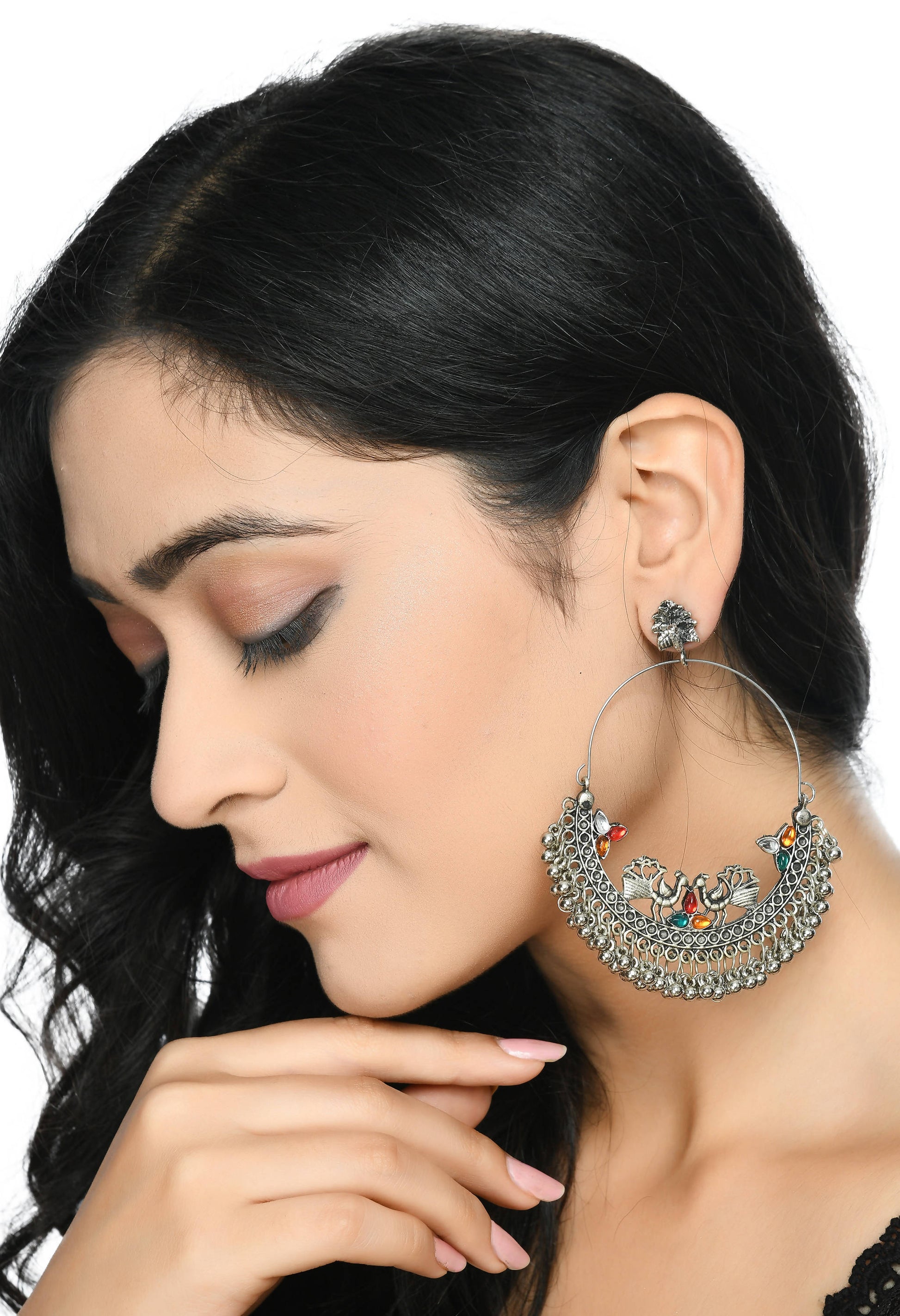 Mominos Fashion Johar Kamal Beautiful Peacock Design Chandbali Earrings - Swadesiicart