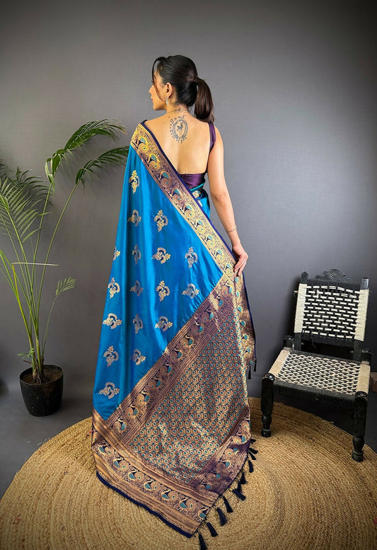 Joban Fashion Banarasi Royal Blue Woven Soft Silk Saree | Swadesiicart
