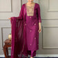 Partywear Designer Rayon Slub Wine Stitched Suit With Dupatta - Tanisha | Swadesiicart