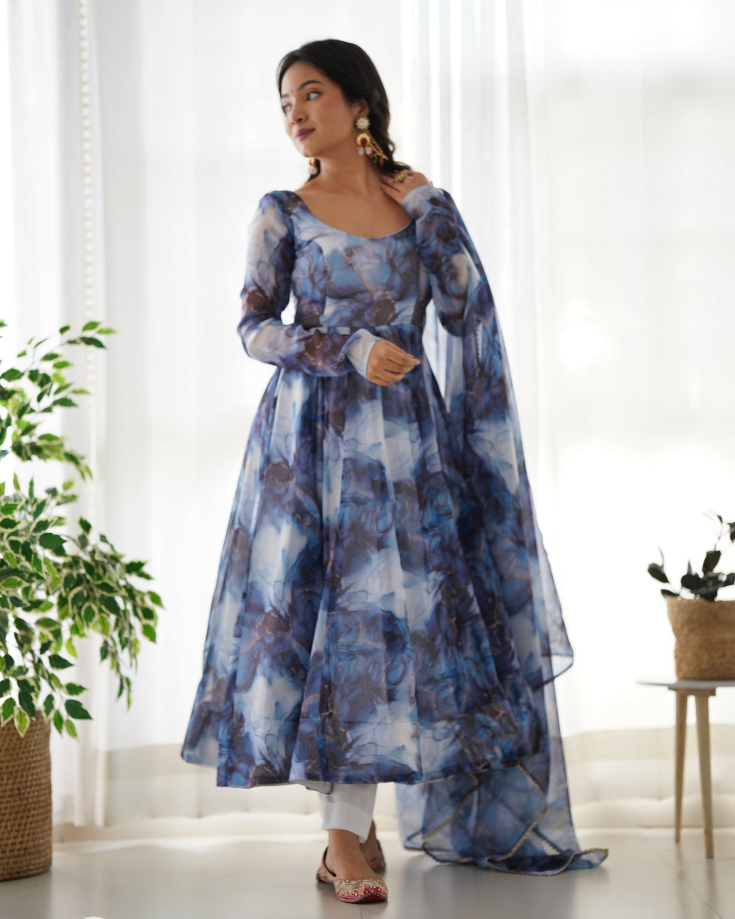 Joban Fashion Navy Blue Kurta Set Organza Sequin Embroidery Work - Swadesiicart