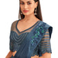 Navy Blue Satin Embroidered Ready To Wear Saree With Unstitched Blouse Piece - Nandika | Swadesiicart