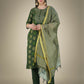 Jyoti Fashion Women's Dark Green Cotton Magic Slub Embroidery & Sequence work Kurta with Trouser & Dupatta | Swadesiicart