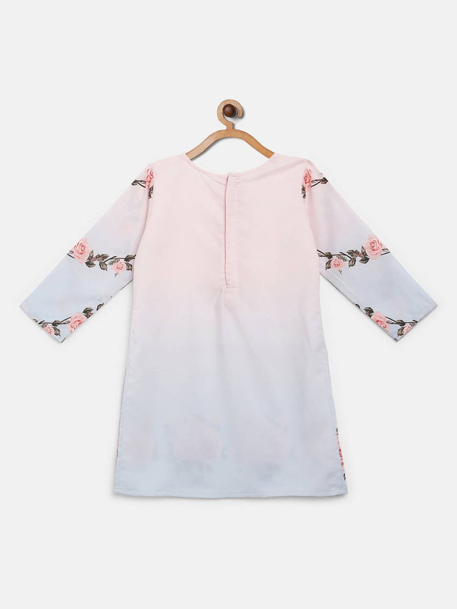 Ahalyaa Pink Crepe Floral Print Kids Kurta Sharara Set With Dupatta For Girls | Swadesiicart