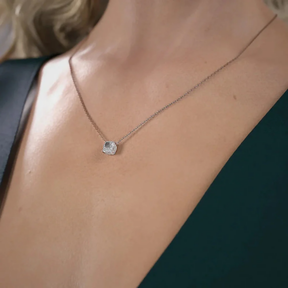 Cauer Elegant 14K White Gold Plated Moissanite Pendant Necklace | Swadesiicart