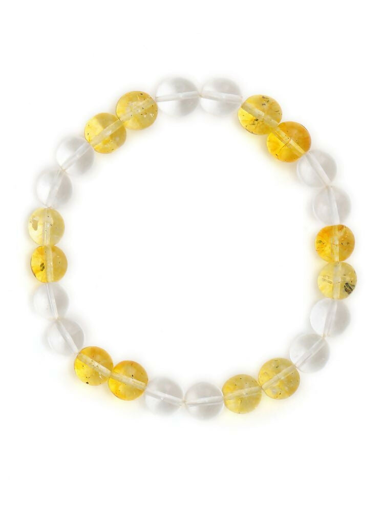 Clear Quartz & Citrine Yellow and White Beads Bracelet - Ruby Raang | Swadesiicart