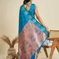 Vishnu Weaves Women's Firozi Banarasi Silk Zari Woven Saree with Blouse - Swadesiicart