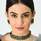 Mominos Fashion Johar Kamal Statement Silver-Plated Brass Finish Kundan/Pearls Choker For Women (Black) | Swadesiicart