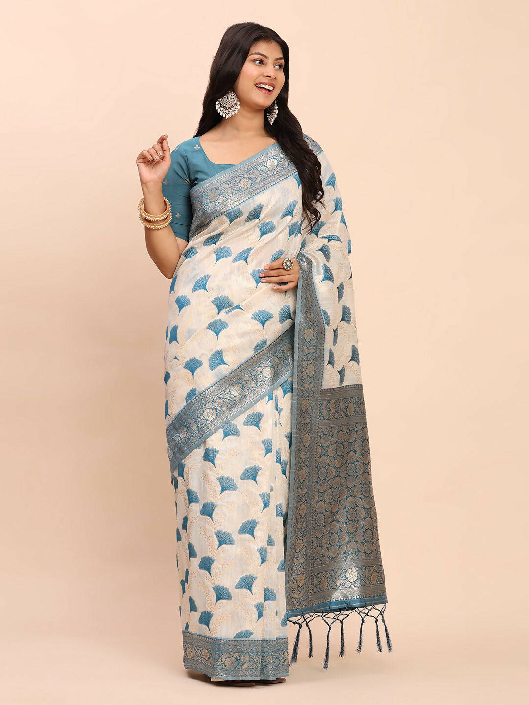Shree Shyam Fashion Linen Cotton Sky Blue Saree