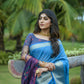 Vishnu Weaves Women's Blue Cotton Silk Zari Woven Saree with Blouse - Swadesiicart