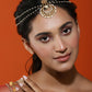 Gold-Polished White Kundan-Studded Faux Pearl Beaded Maathapatti - Ruby Raang | Swadesiicart