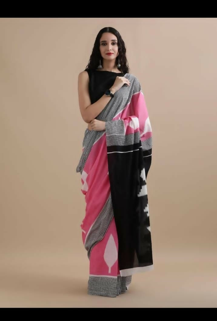 Exclusive Collection White Black Beautiful Mulmul Cotton Saree - Swadesiicart